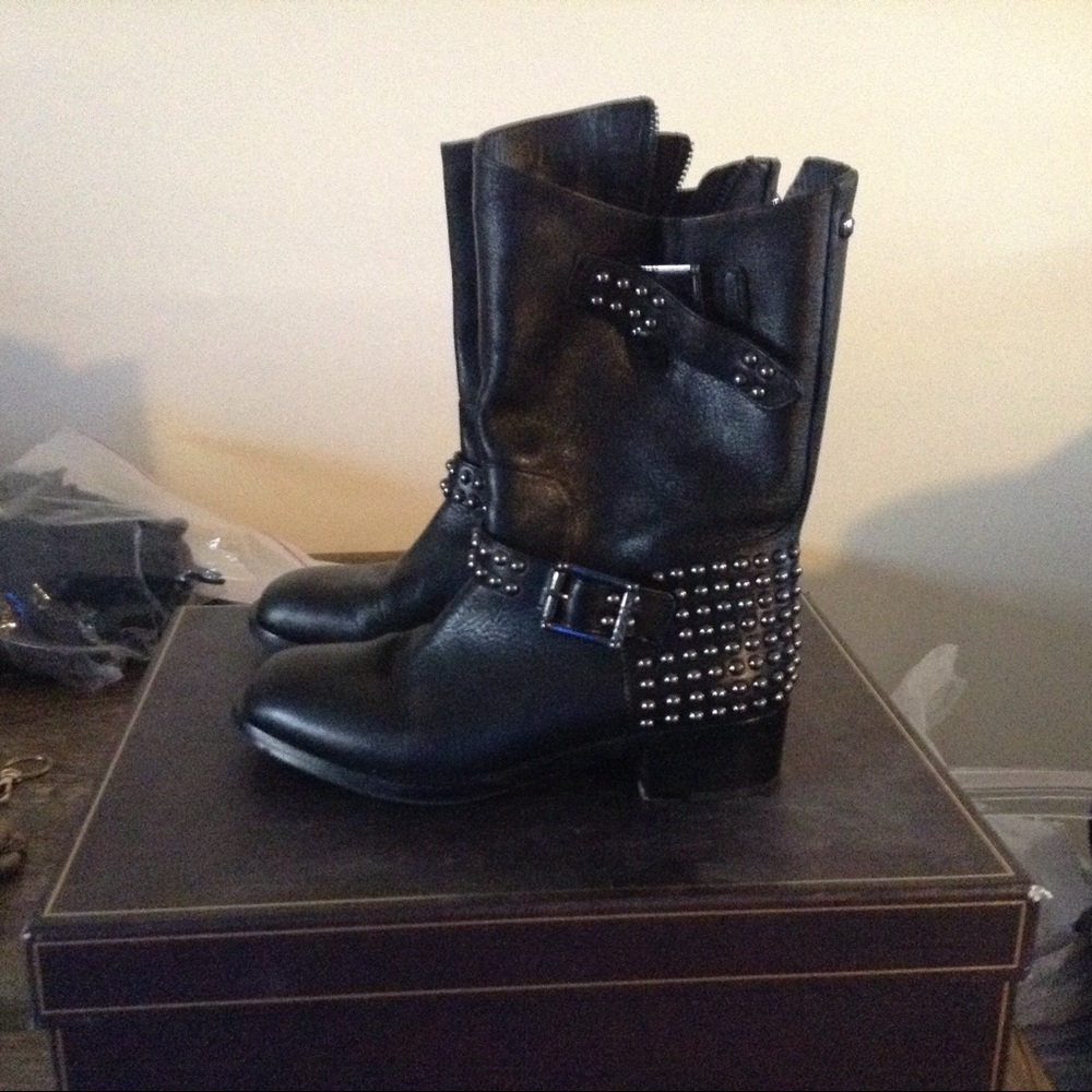 Vince Camuto Leather Studded Moto Boot